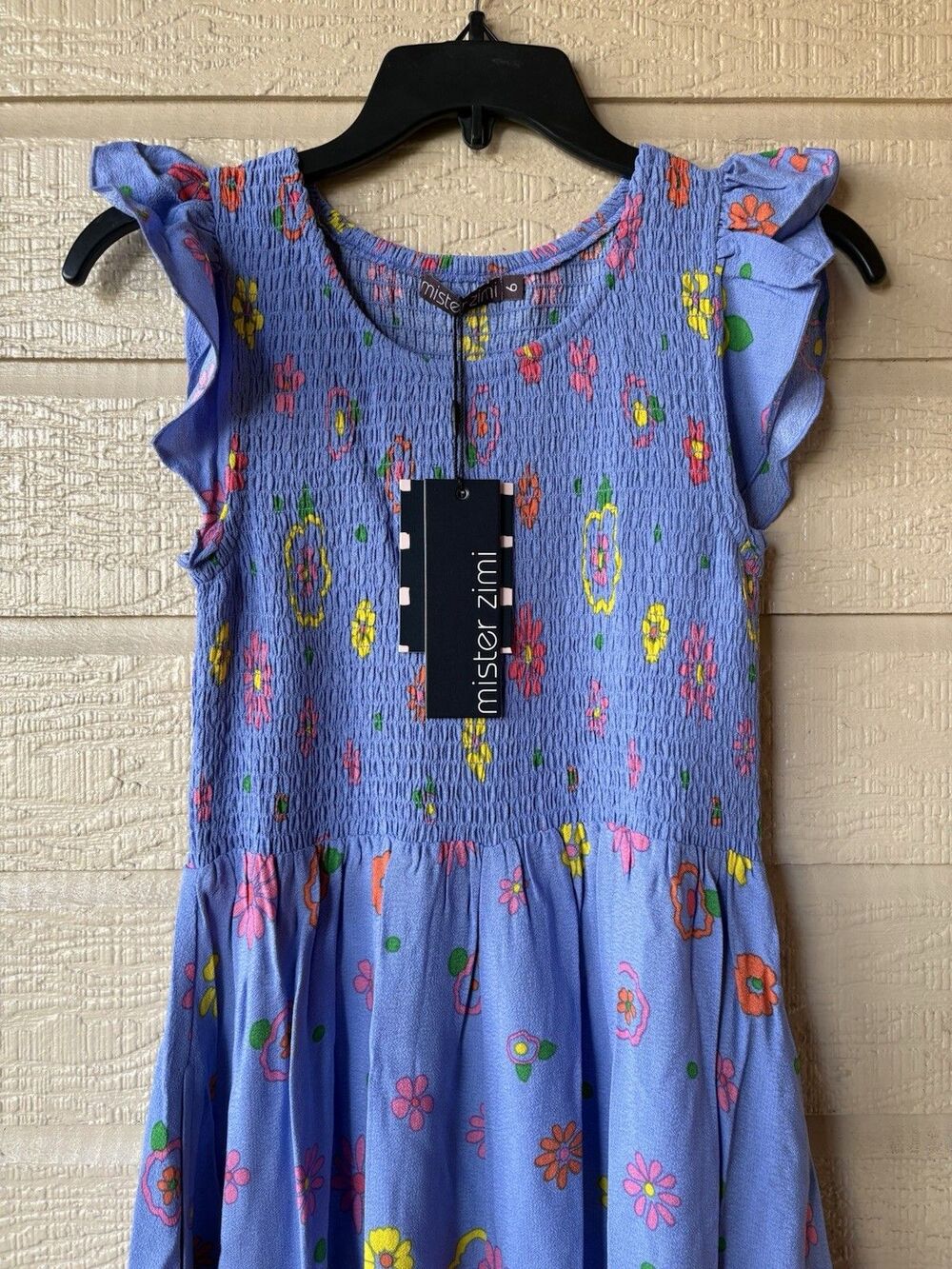 Mister Zimi women Abbie Midi Dress sz 6 AU (2 US) Blue Meadow Floral Smocke $198 - Picture 7 of 11